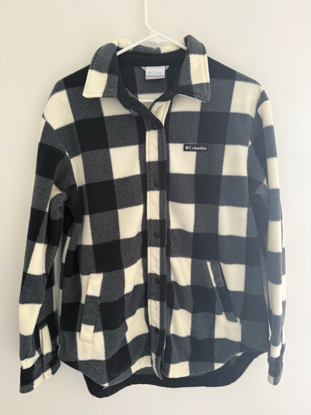 Columbia Black and White Benton Springs Checkered Fleece Jacket- Snap Buttons